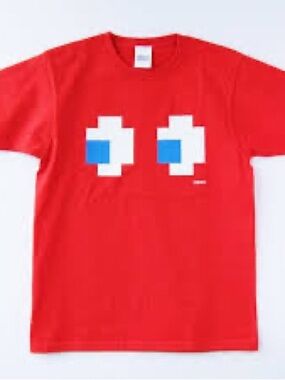 Bella Canvas Red Short Sleeve Tee with White and Blue Pixel Eyes Graphic